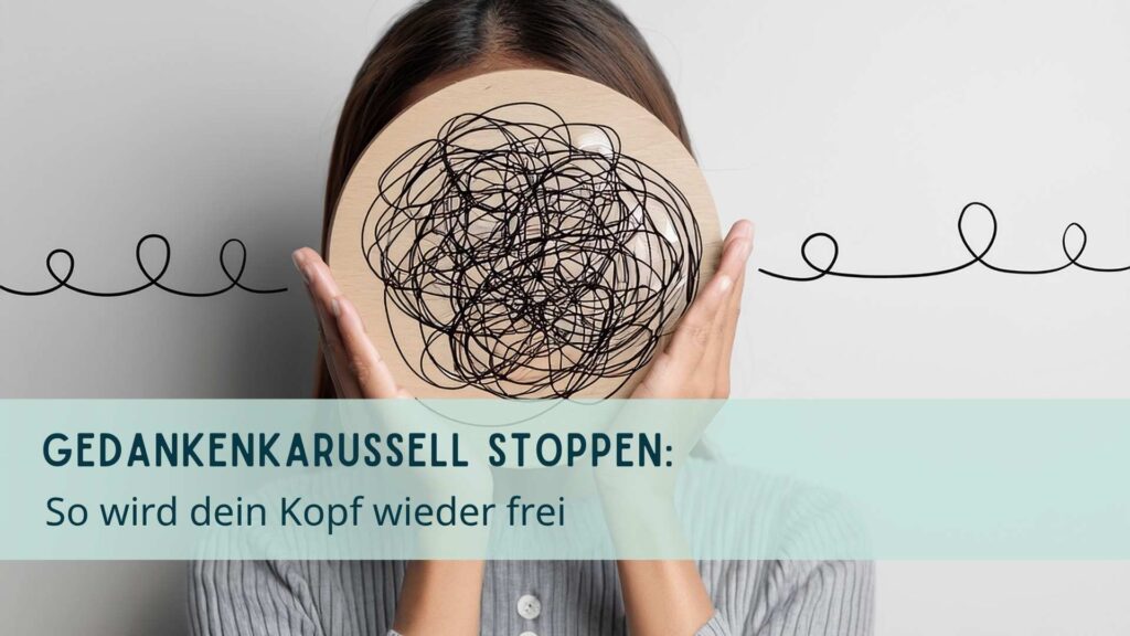 Wirre Kreise statt Kopf: Sinnbild für eine Frau, die ihr Gedankenkarussell stoppen und den Kopf freikriegen will